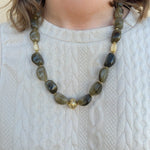 Green Marble Stone Necklace with Gold Beaded Accents - The Pink Pineapple 850