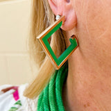 Green Wood and Gold Squared Hoop Earring - The Pink Pineapple 850