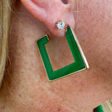 Green Wood and Gold Squared Hoop Earring - The Pink Pineapple 850