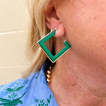 Green Wood and Gold Squared Hoop Earring - The Pink Pineapple 850