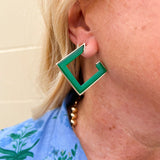 Green Wood and Gold Squared Hoop Earring - The Pink Pineapple 850