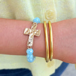 Hammered Gold Cross Beaded Mint Bracelet - The Pink Pineapple 850