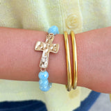 Hammered Gold Cross Beaded Mint Bracelet - The Pink Pineapple 850