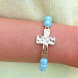 Hammered Gold Cross Beaded Mint Bracelet - The Pink Pineapple 850