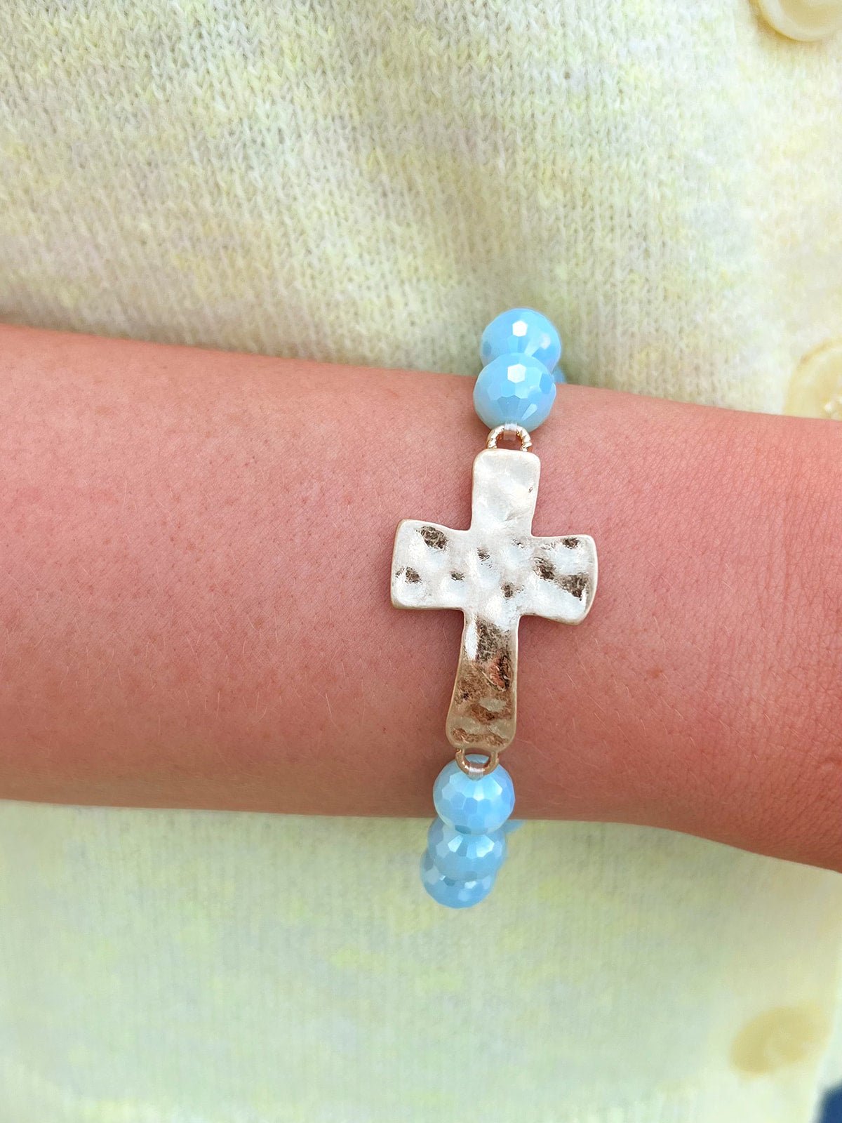 Hammered Gold Cross Beaded Mint Bracelet - The Pink Pineapple 850