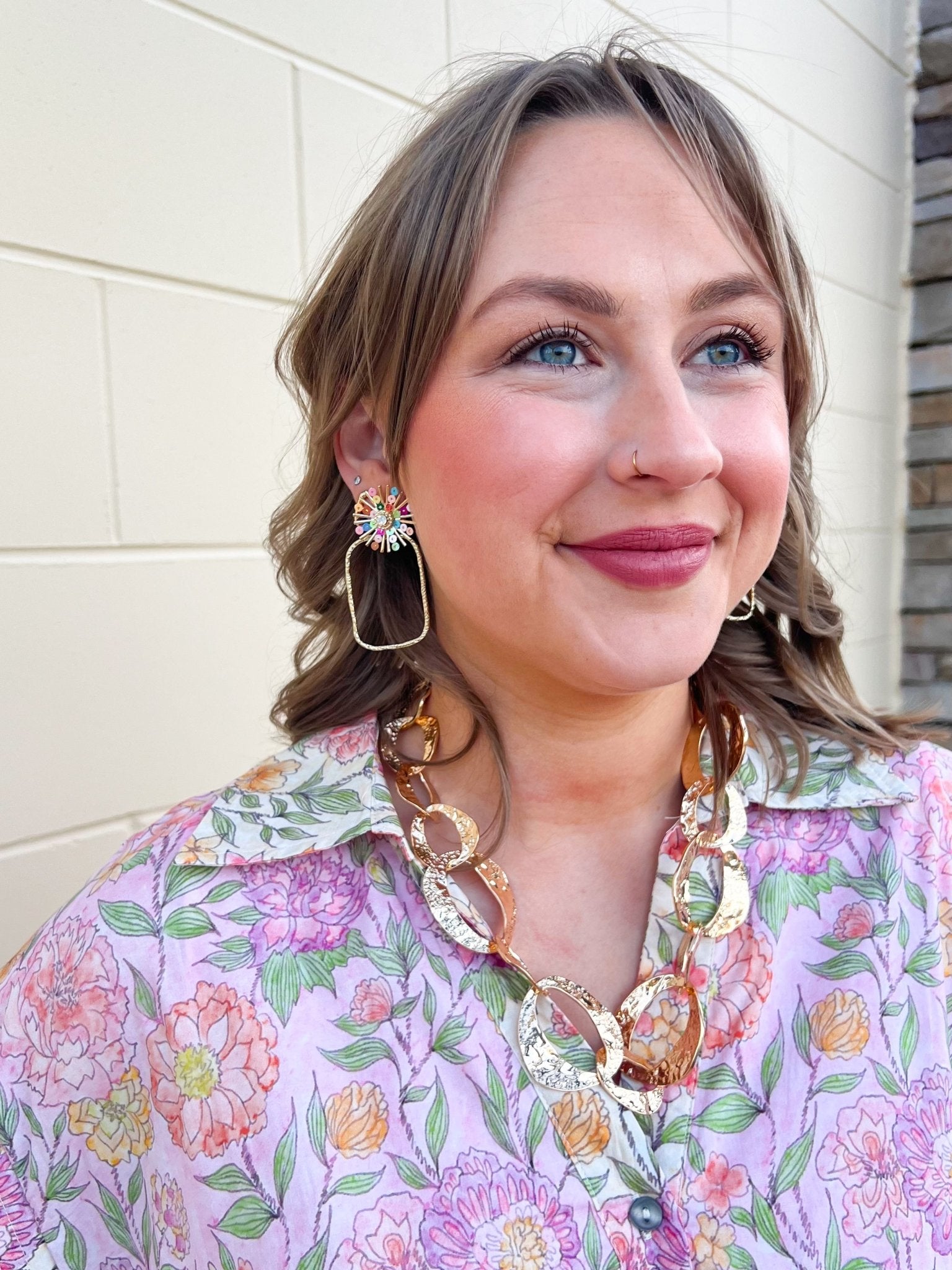 Hammered Metal Cat Eye Chain Necklace - The Pink Pineapple 850