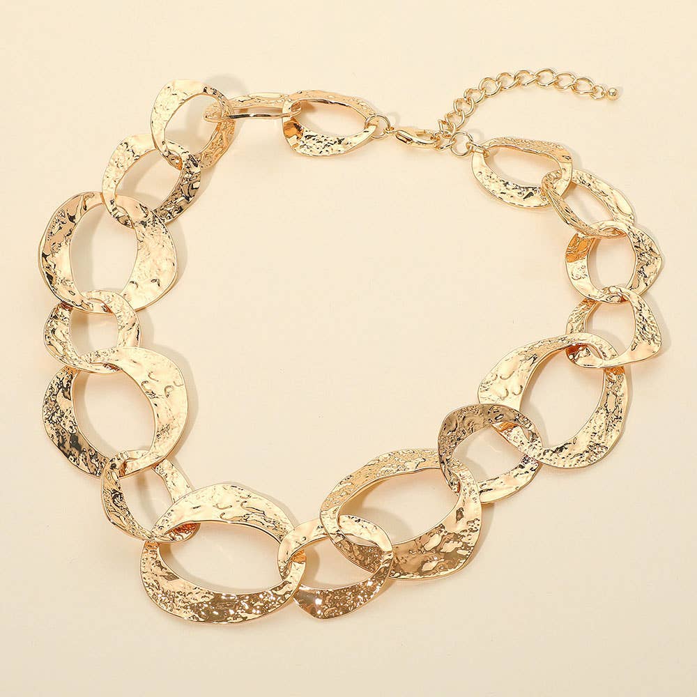 Hammered Metal Cat Eye Chain Necklace - The Pink Pineapple 850