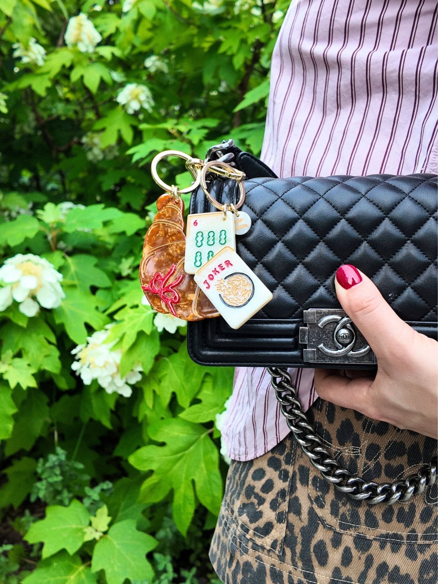 Hand - painted Mahjong Bag Charm + Keychain | Eco - Friendly - The Pink Pineapple 850