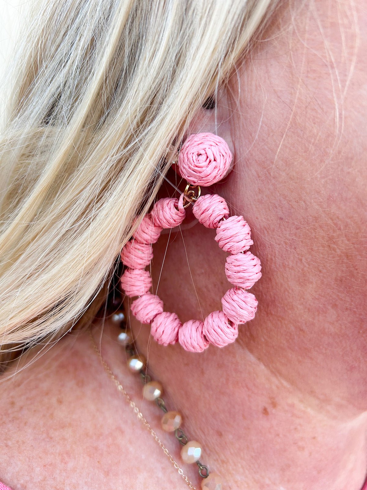 Handmade Straw Pom Poms Earrings - The Pink Pineapple 850