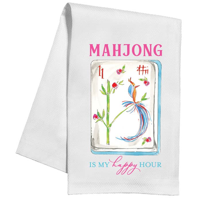 Handpainted Mahjong is my Happy Hour Kitchen Towel - The Pink Pineapple 850