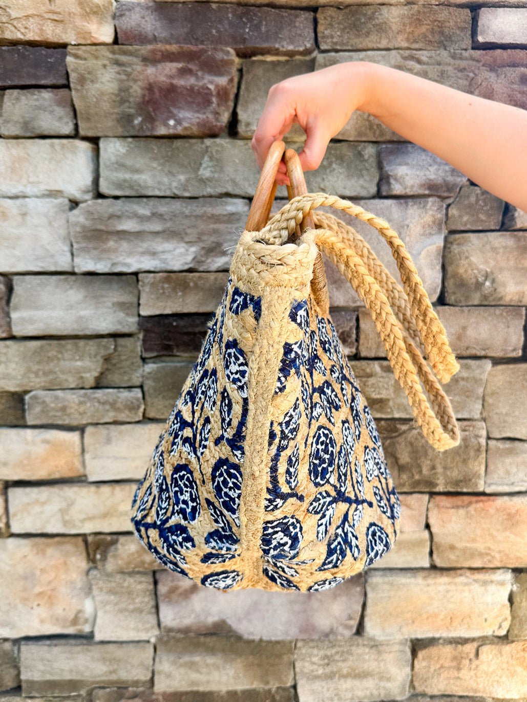 Harbor Blossom Tote Top Handle Jute Tote Bag - The Pink Pineapple 850