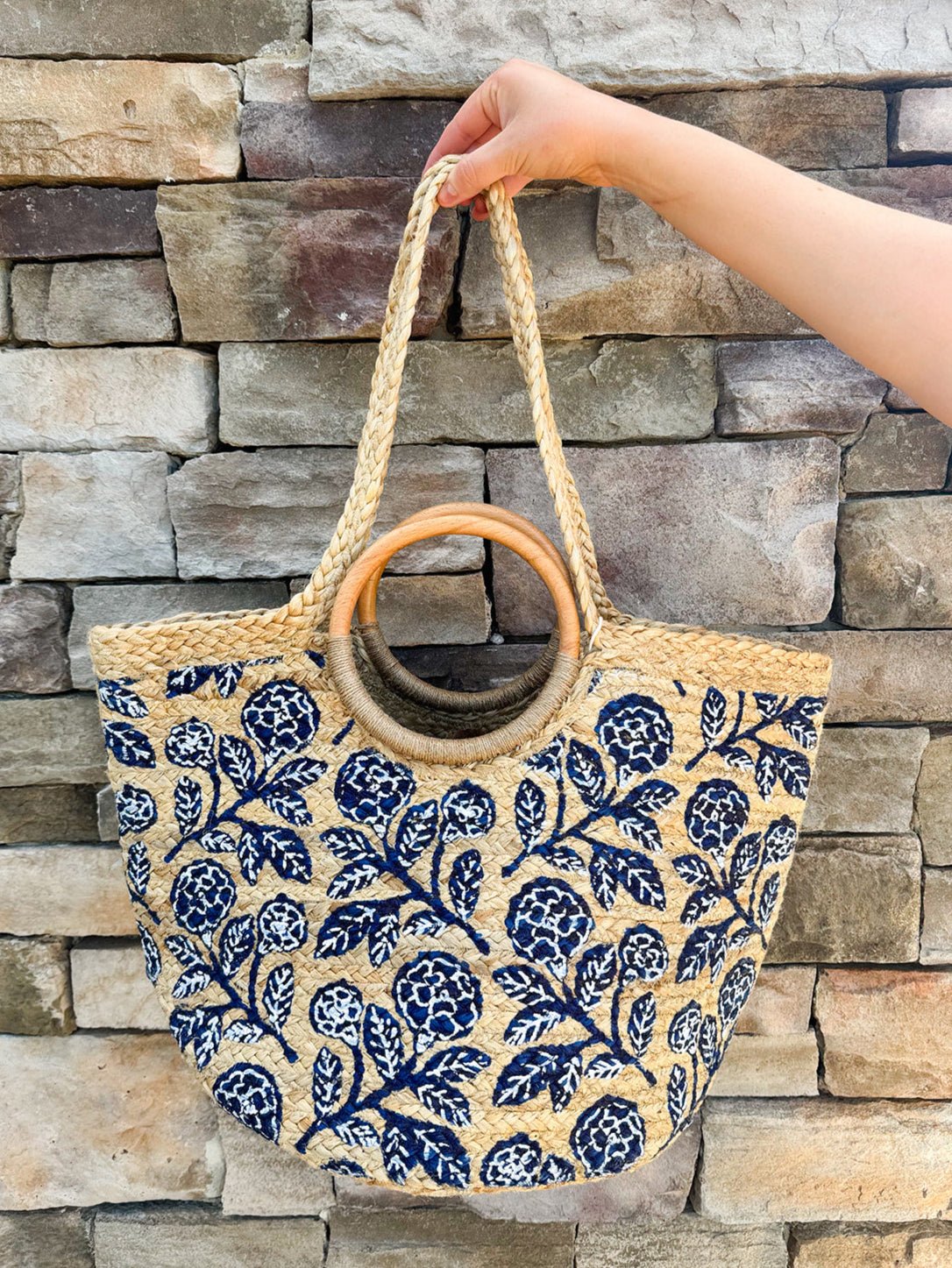 Harbor Blossom Tote Top Handle Jute Tote Bag - The Pink Pineapple 850