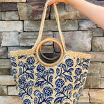Harbor Blossom Tote Top Handle Jute Tote Bag - The Pink Pineapple 850