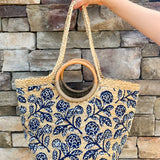 Harbor Blossom Tote Top Handle Jute Tote Bag - The Pink Pineapple 850