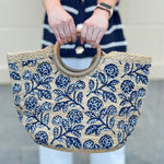 Harbor Blossom Tote Top Handle Jute Tote Bag - The Pink Pineapple 850