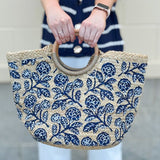 Harbor Blossom Tote Top Handle Jute Tote Bag - The Pink Pineapple 850