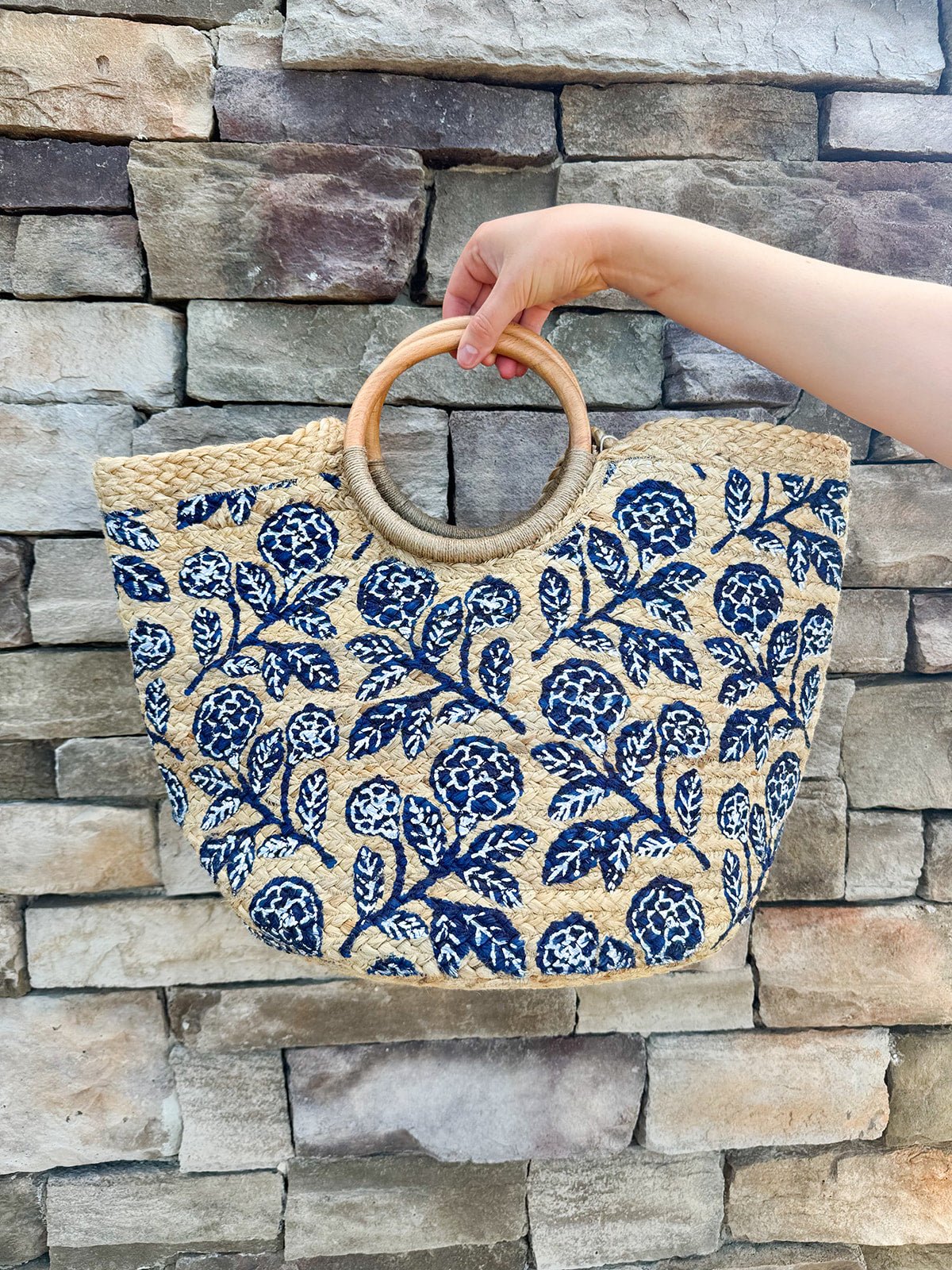 Harbor Blossom Tote Top Handle Jute Tote Bag - The Pink Pineapple 850