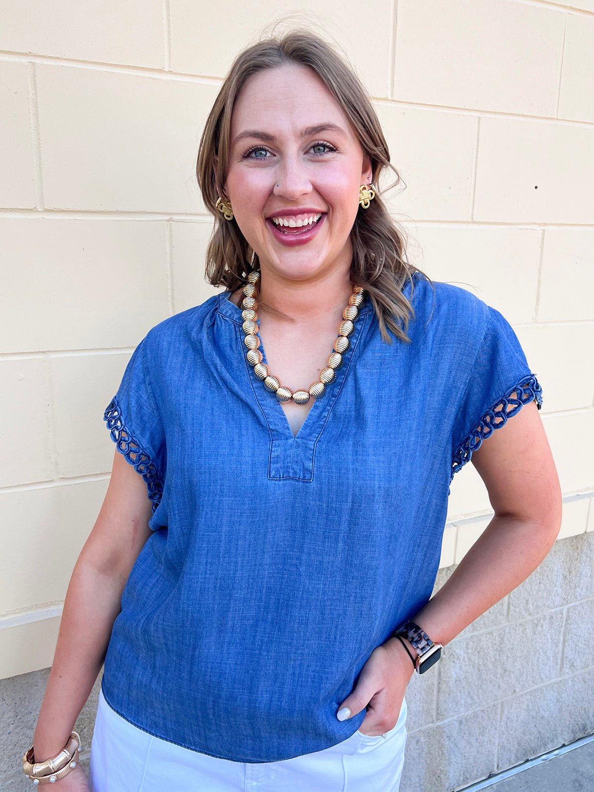 Harbor Eyelet Sleeve Blouse - The Pink Pineapple 850
