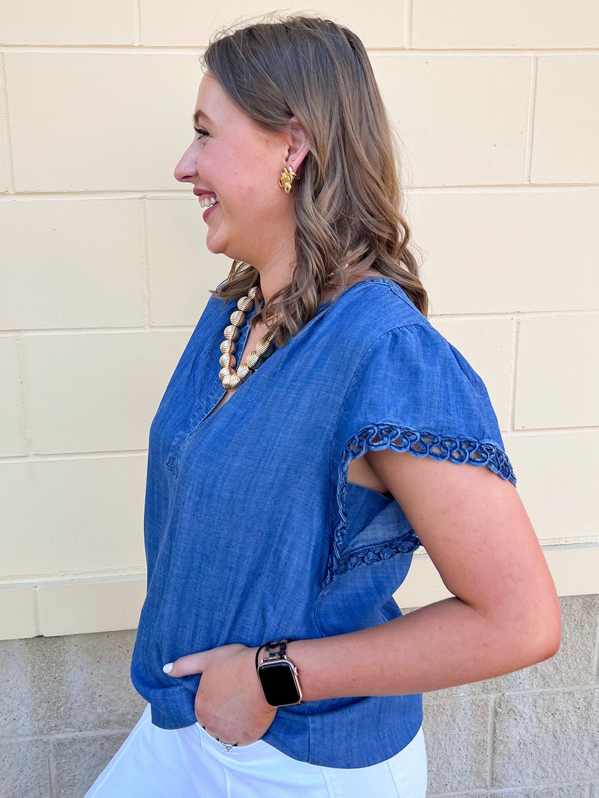 Harbor Eyelet Sleeve Blouse - The Pink Pineapple 850