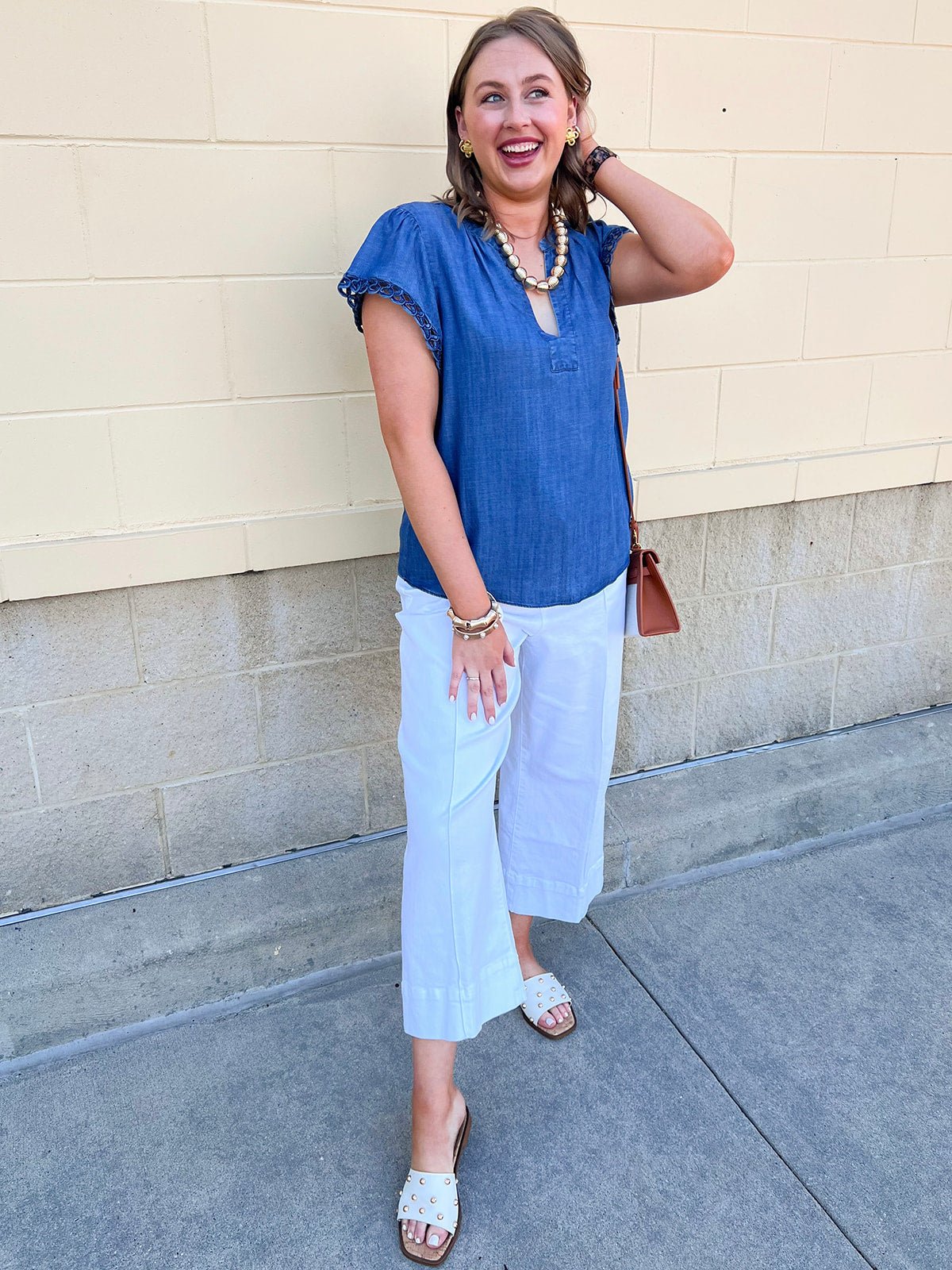 Harbor Eyelet Sleeve Blouse - The Pink Pineapple 850