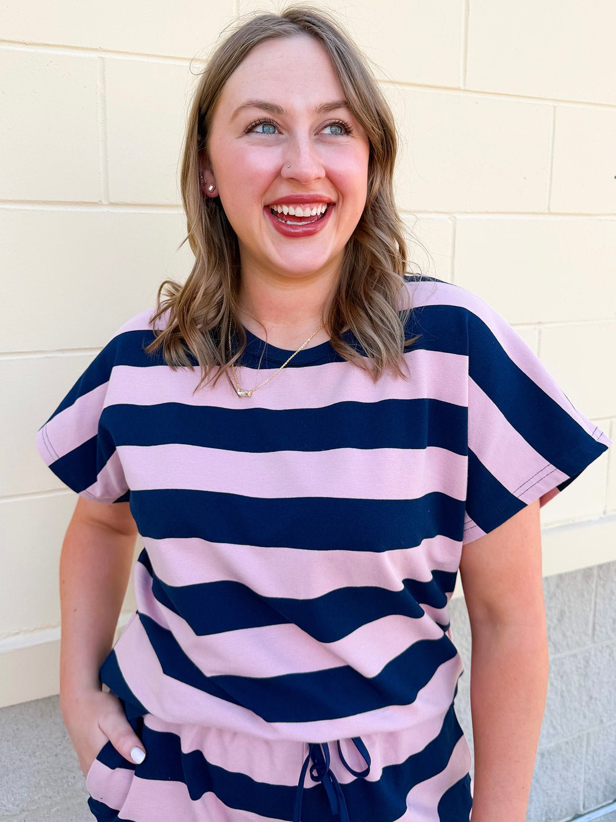 Harbor Lounge Stripe Set in Navy & Pink - The Pink Pineapple 850