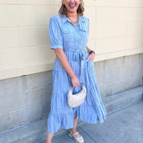 Harbor Mist Stripe Button Midi Dress - The Pink Pineapple 850
