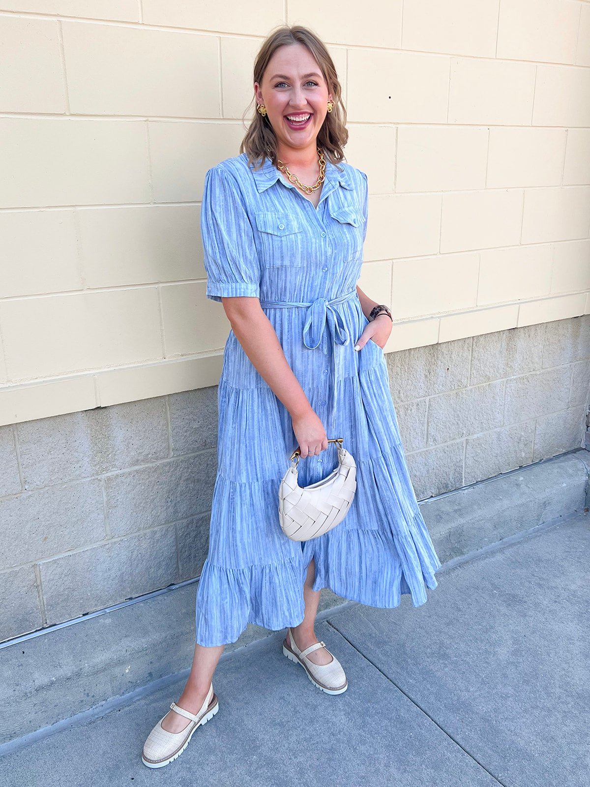 Harbor Mist Stripe Button Midi Dress - The Pink Pineapple 850