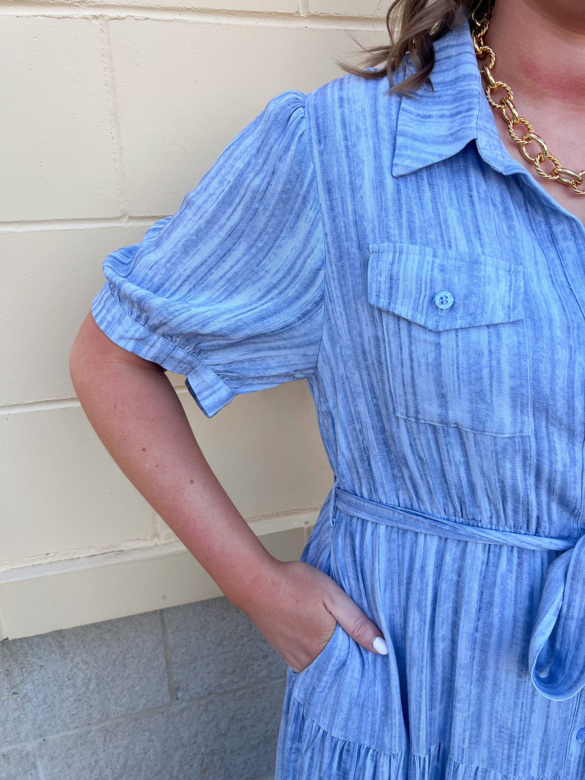 Harbor Mist Stripe Button Midi Dress - The Pink Pineapple 850