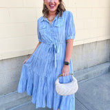 Harbor Mist Stripe Button Midi Dress - The Pink Pineapple 850