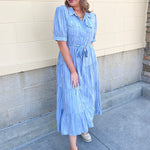 Harbor Mist Stripe Button Midi Dress - The Pink Pineapple 850