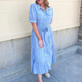 Harbor Mist Stripe Button Midi Dress - The Pink Pineapple 850