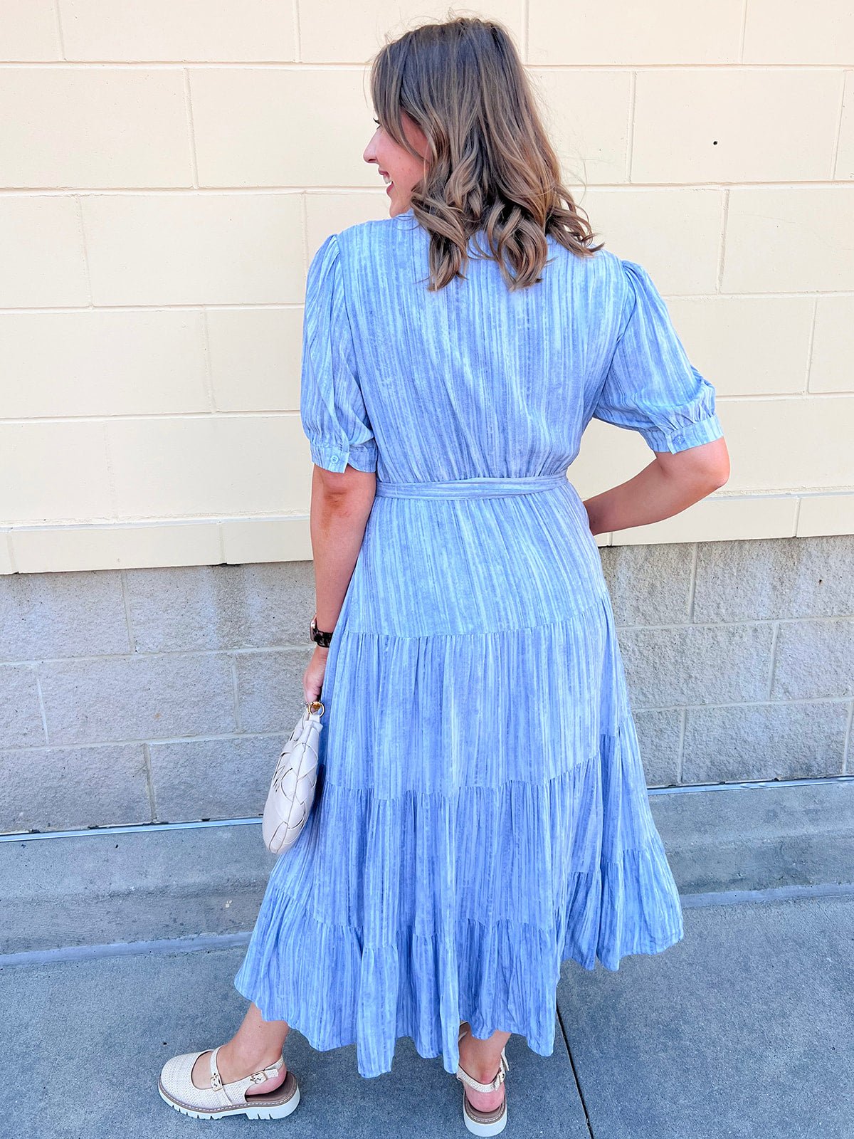 Harbor Mist Stripe Button Midi Dress - The Pink Pineapple 850