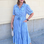 Harbor Mist Stripe Button Midi Dress - The Pink Pineapple 850