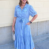 Harbor Mist Stripe Button Midi Dress - The Pink Pineapple 850