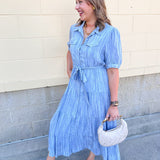 Harbor Mist Stripe Button Midi Dress - The Pink Pineapple 850