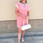 Harborline Ease T-Shirt Dress in Coral - The Pink Pineapple 850