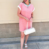 Harborline Ease T-Shirt Dress in Coral - The Pink Pineapple 850