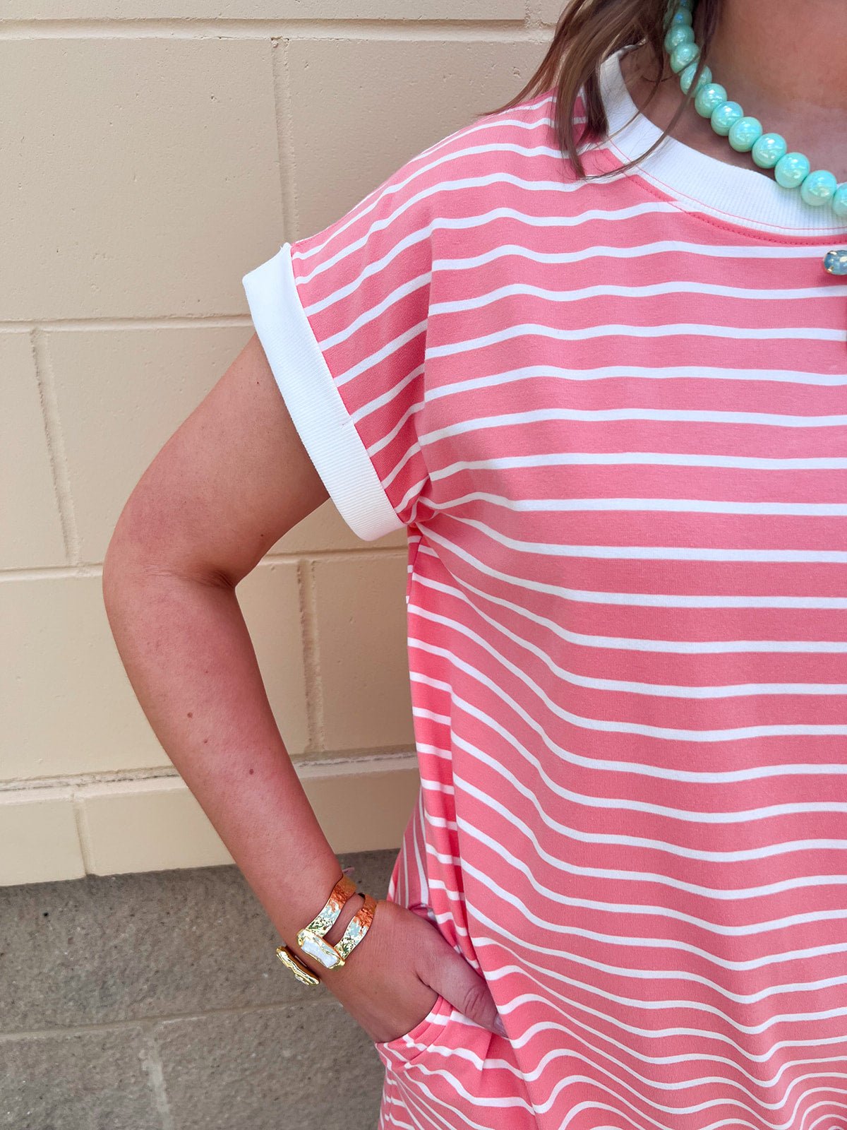 Harborline Ease T-Shirt Dress in Coral - The Pink Pineapple 850