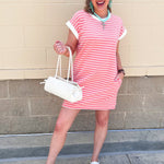 Harborline Ease T-Shirt Dress in Coral - The Pink Pineapple 850