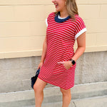 Harborline Ease T-Shirt Dress in Red - The Pink Pineapple 850