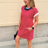 Harborline Ease T-Shirt Dress in Red - The Pink Pineapple 850