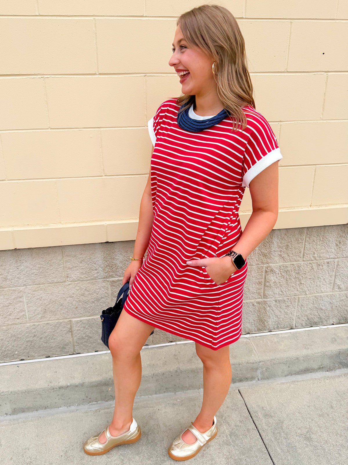 Harborline Ease T-Shirt Dress in Red - The Pink Pineapple 850