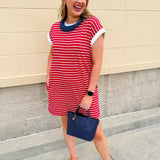 Harborline Ease T-Shirt Dress in Red - The Pink Pineapple 850