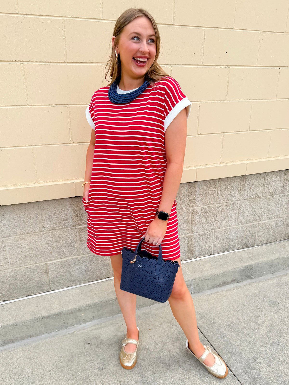 Harborline Ease T-Shirt Dress in Red - The Pink Pineapple 850