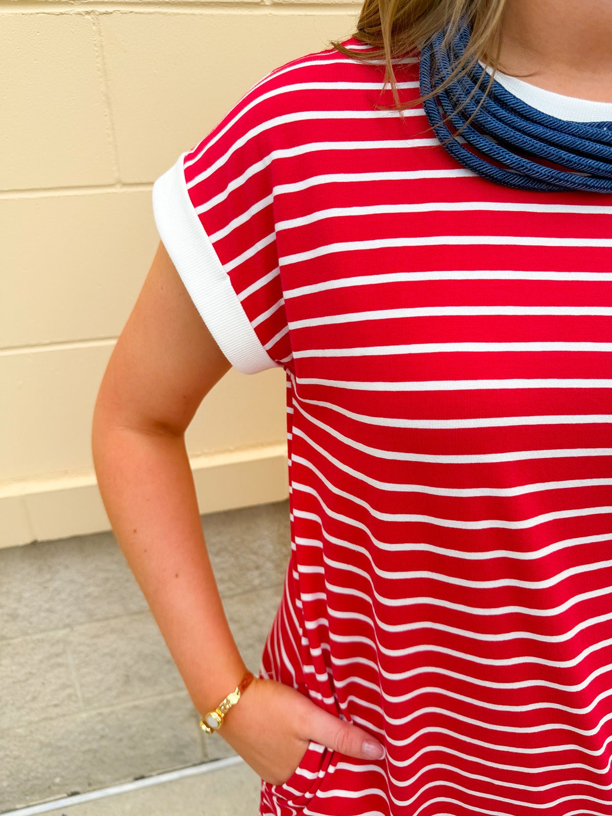 Harborline Ease T-Shirt Dress in Red - The Pink Pineapple 850