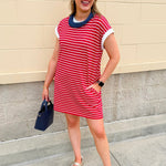 Harborline Ease T-Shirt Dress in Red - The Pink Pineapple 850