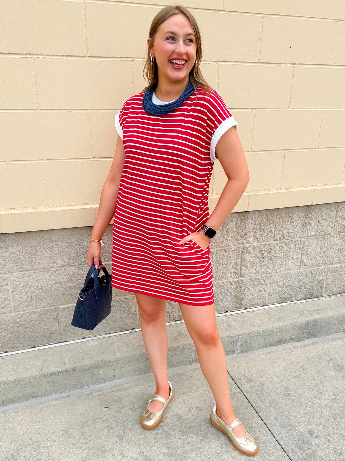 Harborline Ease T-Shirt Dress in Red - The Pink Pineapple 850