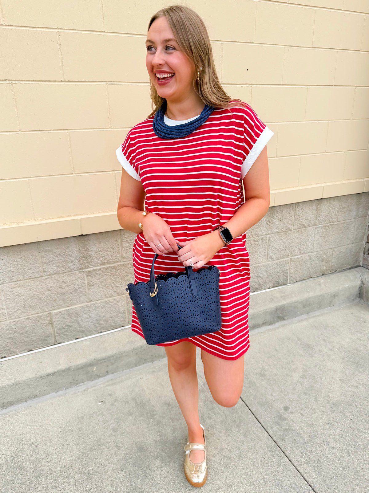 Harborline Ease T-Shirt Dress in Red - The Pink Pineapple 850