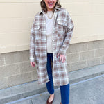 Harper Plaid Longline Shacket in Tan Cream - The Pink Pineapple 850