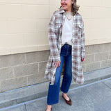 Harper Plaid Longline Shacket in Tan Cream - The Pink Pineapple 850